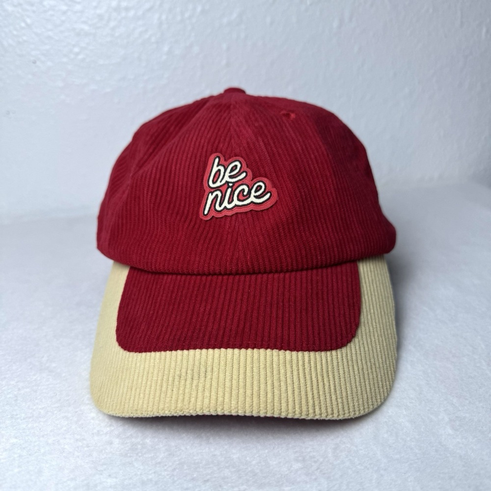 State Farm Insurance Be Nice Corduroy Hat Red‎ Tan SnapBack Adjustable Cap READ